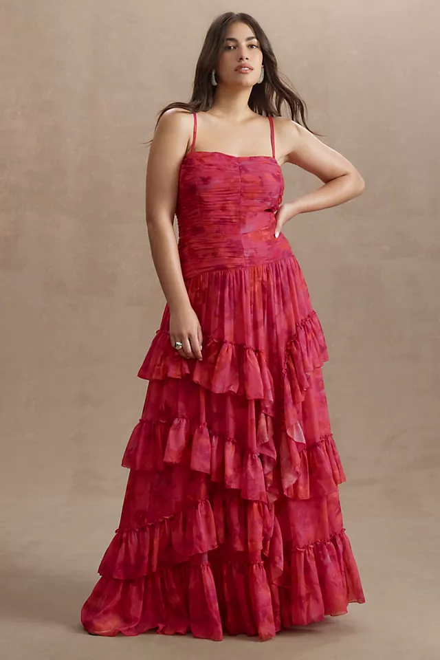 BHLDN Thalia Printed Ruched Square-Neck Ruffle Chiffon Gown 9 BHLDN Thalia Printed Ruched Square-Neck Ruffle Chiffon Gown - Image 7