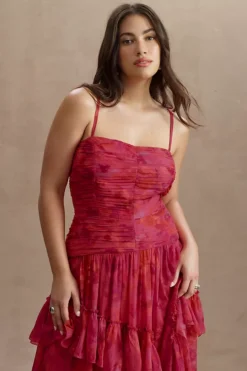 BHLDN Thalia Printed Ruched Square-Neck Ruffle Chiffon Gown 19 BHLDN Thalia Printed Ruched Square-Neck Ruffle Chiffon Gown -Fashion Clothing Shop 83940064 266 c2