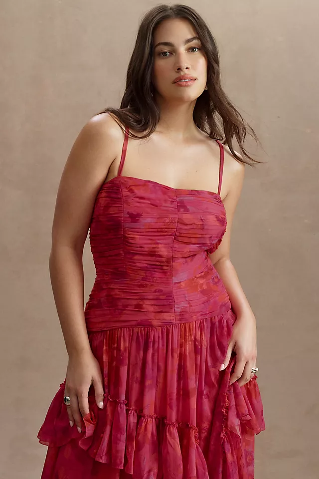 BHLDN Thalia Printed Ruched Square-Neck Ruffle Chiffon Gown 10 BHLDN Thalia Printed Ruched Square-Neck Ruffle Chiffon Gown - Image 8