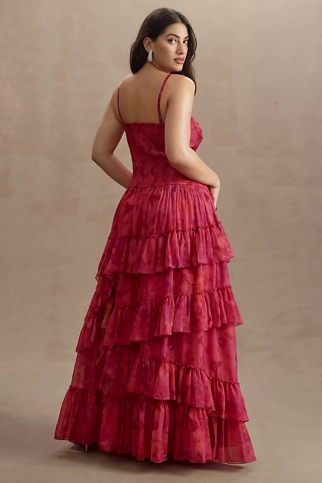 BHLDN Thalia Printed Ruched Square-Neck Ruffle Chiffon Gown 11 BHLDN Thalia Printed Ruched Square-Neck Ruffle Chiffon Gown - Image 9