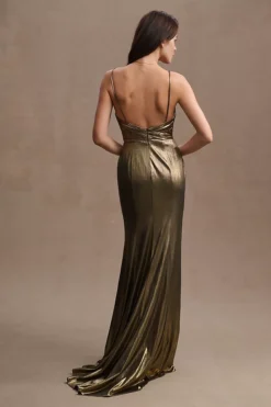Mac Duggal Metallic Low-Back Plunge Column Gown -Fashion Clothing Shop 84185305 027 b5