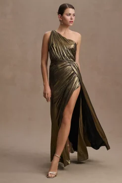 Mac Duggal Draped Metallic One-Shoulder Column Gown -Fashion Clothing Shop 84187145 070 b2