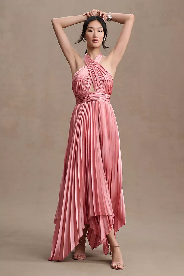 Mac Duggal Pleated A-Line Asymmetrical Halter Gown 3 Mac Duggal Pleated A-Line Asymmetrical Halter Gown