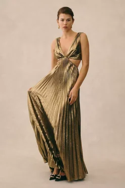 Mac Duggal Pleated Metallic Cutout Column Gown 11 Mac Duggal Pleated Metallic Cutout Column Gown -Fashion Clothing Shop 84206549 070 b