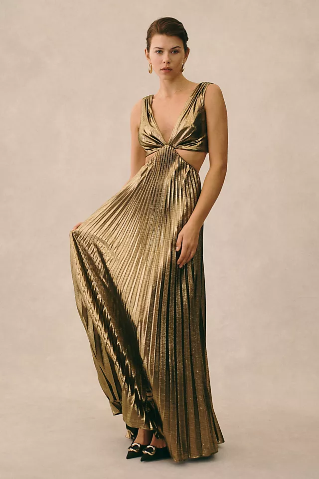 Mac Duggal Pleated Metallic Cutout Column Gown 5 Mac Duggal Pleated Metallic Cutout Column Gown - Image 3