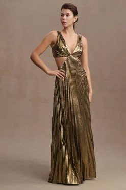 Mac Duggal Pleated Metallic Cutout Column Gown 13 Mac Duggal Pleated Metallic Cutout Column Gown -Fashion Clothing Shop 84206549 070 b3