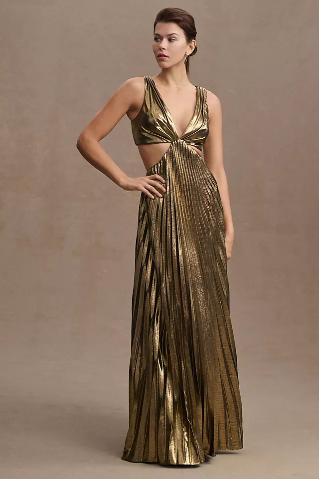 Mac Duggal Pleated Metallic Cutout Column Gown 7 Mac Duggal Pleated Metallic Cutout Column Gown - Image 5