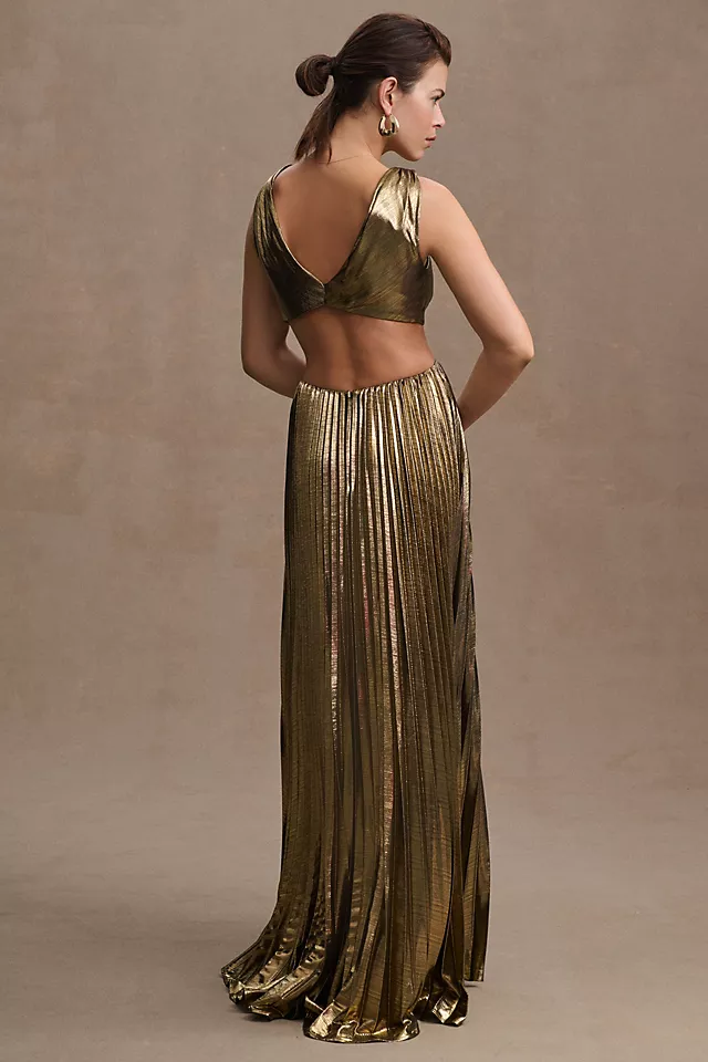 Mac Duggal Pleated Metallic Cutout Column Gown 8 Mac Duggal Pleated Metallic Cutout Column Gown - Image 6