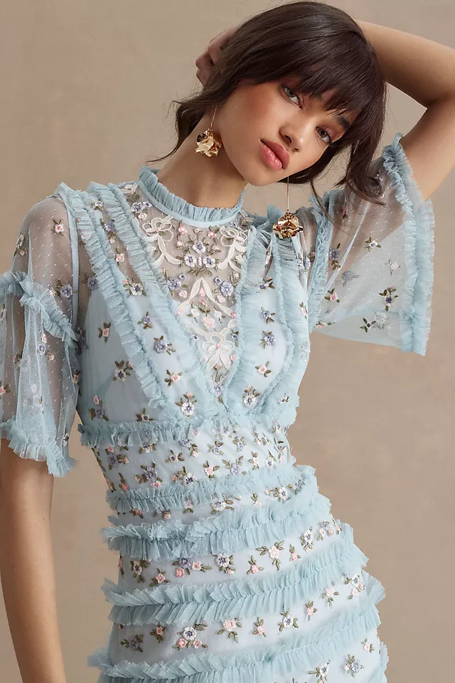 Mac Duggal High-Neck Ruffled Tiered Floral Gown 4 Mac Duggal High-Neck Ruffled Tiered Floral Gown - Image 2