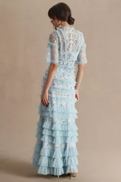 Mac Duggal High-Neck Ruffled Tiered Floral Gown 8 Mac Duggal High-Neck Ruffled Tiered Floral Gown -Fashion Clothing Shop 85138121 045 b3