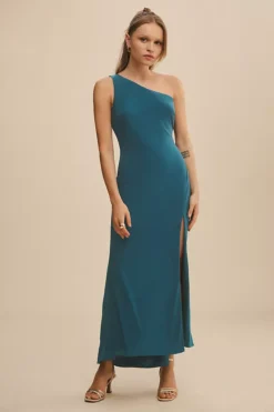 Fashion Clothing Shop 14 Mac Duggal Draped Jersey One-Shoulder Side-Slit Column Dress