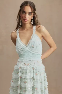 Mac Duggal Ruffled Cross-Back Smock-Waist Floral Embroidered Gown -Fashion Clothing Shop 85891687 040 b3