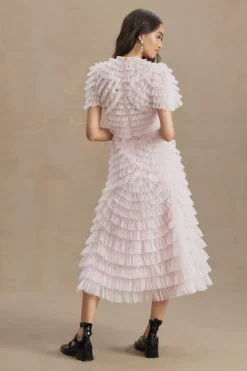 Mac Duggal High-Neck Short-Sleeve Tiered Ruffle A-Line Dress -Fashion Clothing Shop 85891927 066 b3